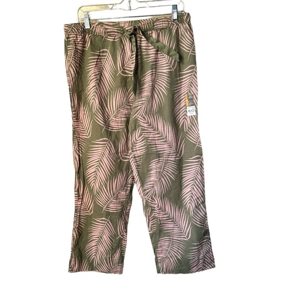 Pajama pants leaf palm pattern‎ medium drawstring NEW lounge pjs - Picture 1 of 4